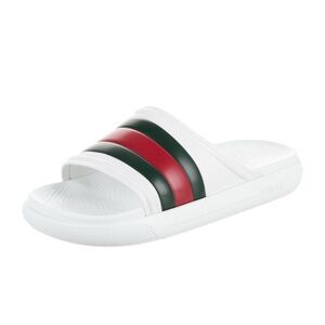 NWT Gucci White Slides with Bold Stripes US 15